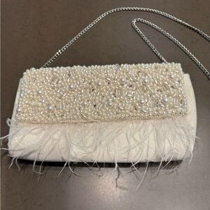 NEW Lulu’s Elegant Beaded Clutch with Feather Detail